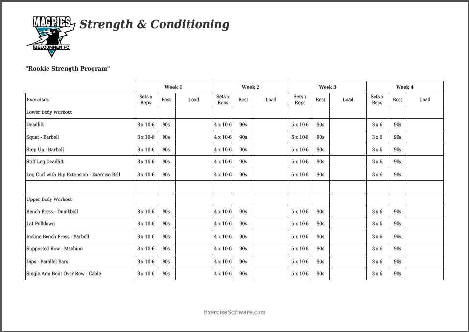 exercise session plan template